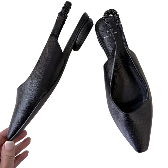 Halston Black Heyden Sling Back Flats Pointed Toe Shoes - Picture 5 of 6